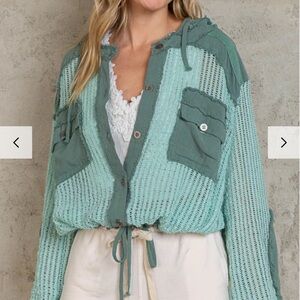 POL two tone green Knit shacket